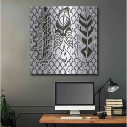 Luxe Metal Art 'Geo Feathers III Zentangle' by Sara Zieve Miller, Metal Wall Art,36x36