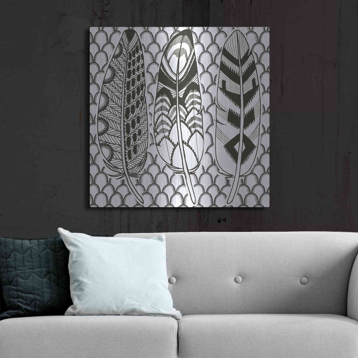 Luxe Metal Art 'Geo Feathers III Zentangle' by Sara Zieve Miller, Metal Wall Art,36x36