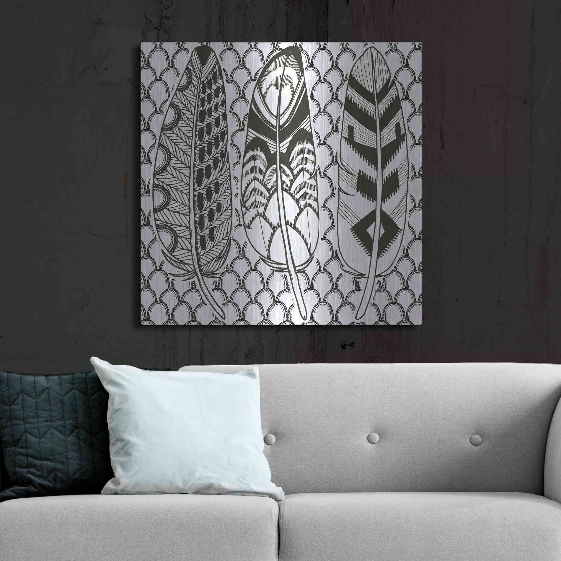 Luxe Metal Art 'Geo Feathers III Zentangle' by Sara Zieve Miller, Metal Wall Art,36x36
