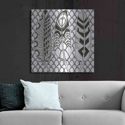 Luxe Metal Art 'Geo Feathers III Zentangle' by Sara Zieve Miller, Metal Wall Art,36x36