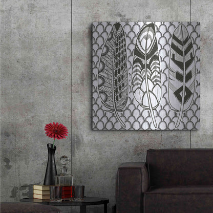 Luxe Metal Art 'Geo Feathers III Zentangle' by Sara Zieve Miller, Metal Wall Art,36x36