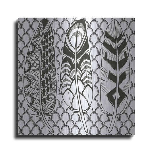 Luxe Metal Art 'Geo Feathers III Zentangle' by Sara Zieve Miller, Metal Wall Art