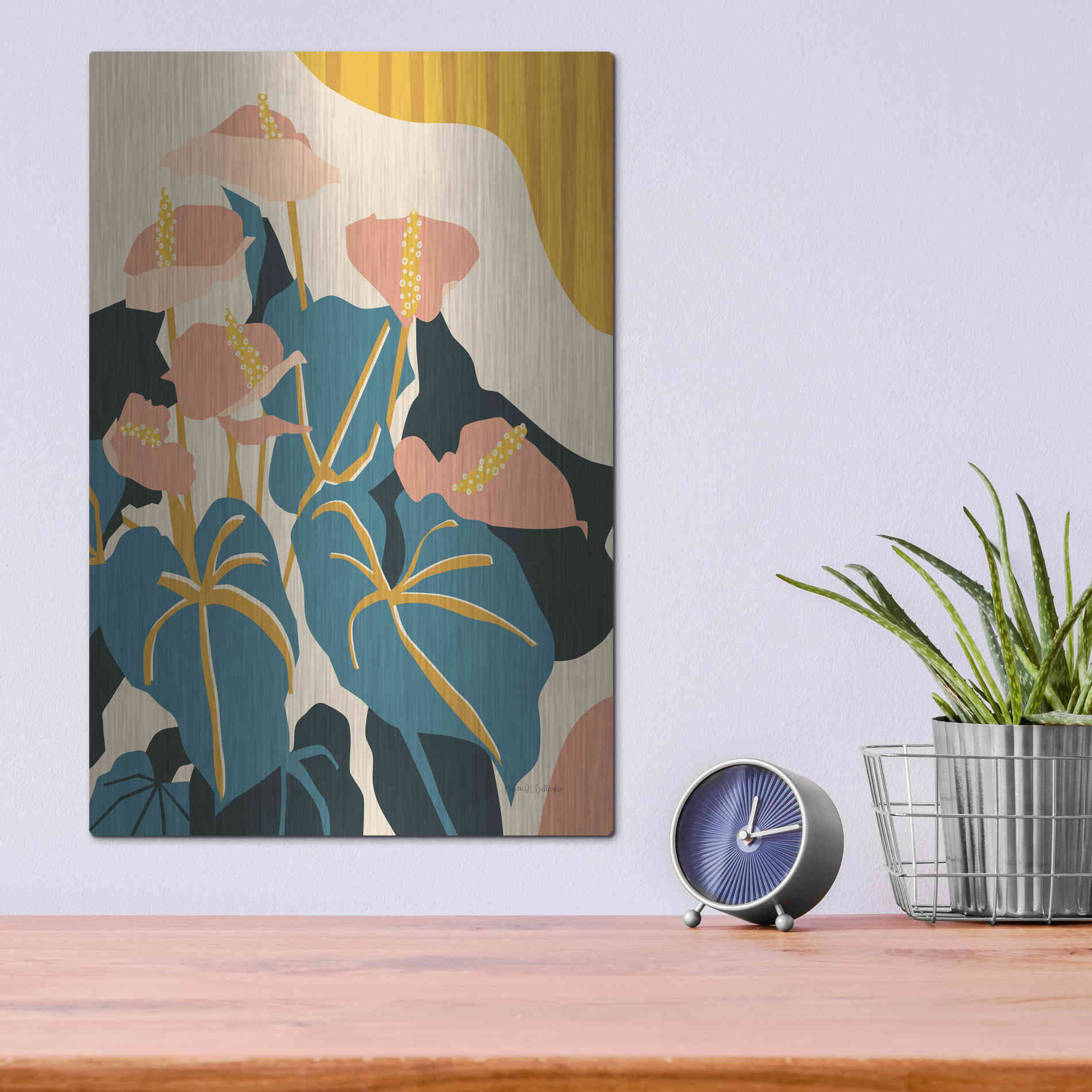 Luxe Metal Art 'Anthurium' by Megan Gallagher, Metal Wall Art,12x16