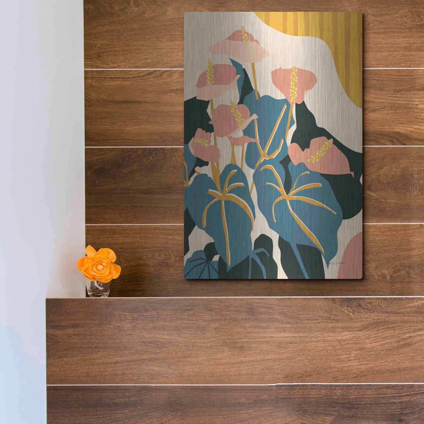 Luxe Metal Art 'Anthurium' by Megan Gallagher, Metal Wall Art,12x16