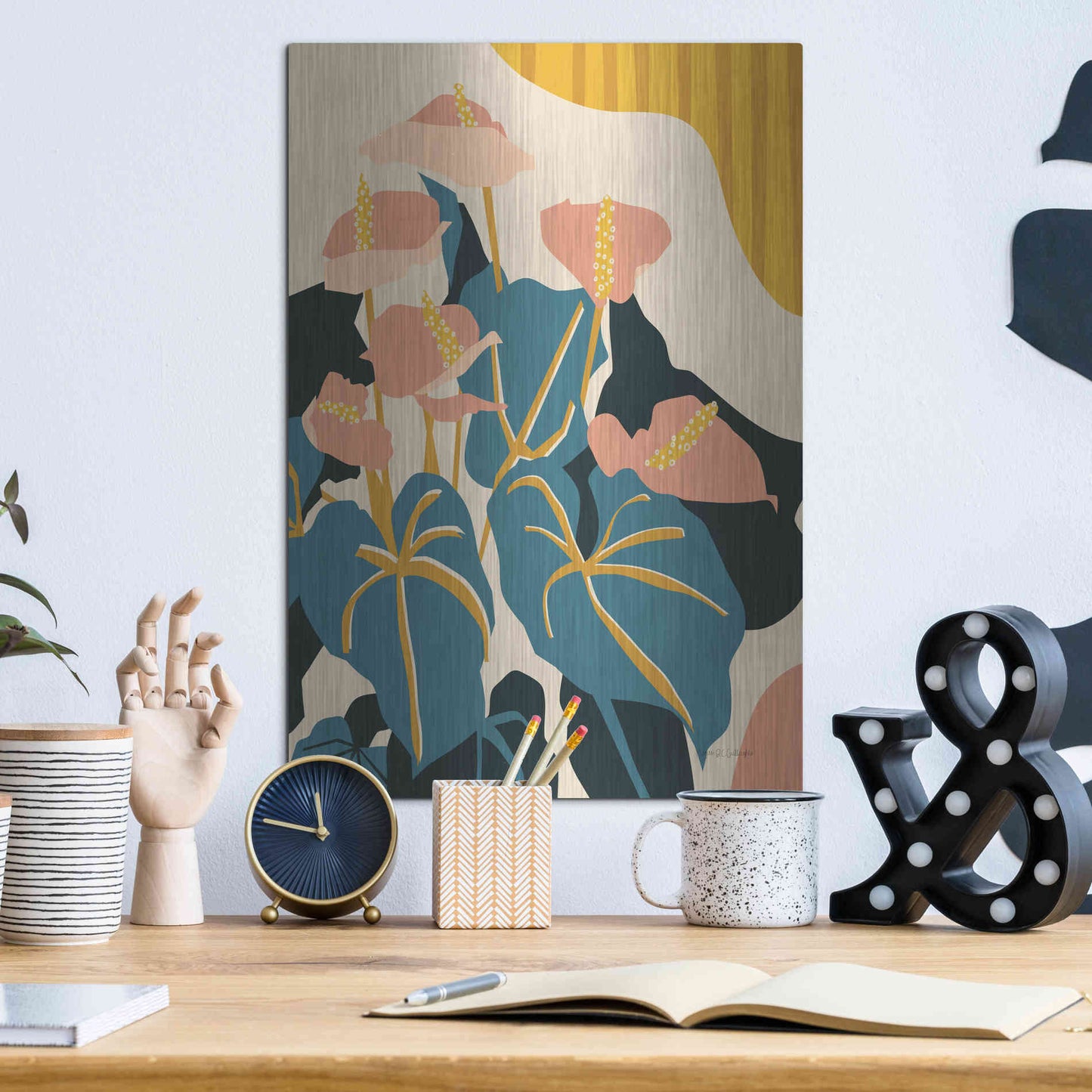 Luxe Metal Art 'Anthurium' by Megan Gallagher, Metal Wall Art,12x16