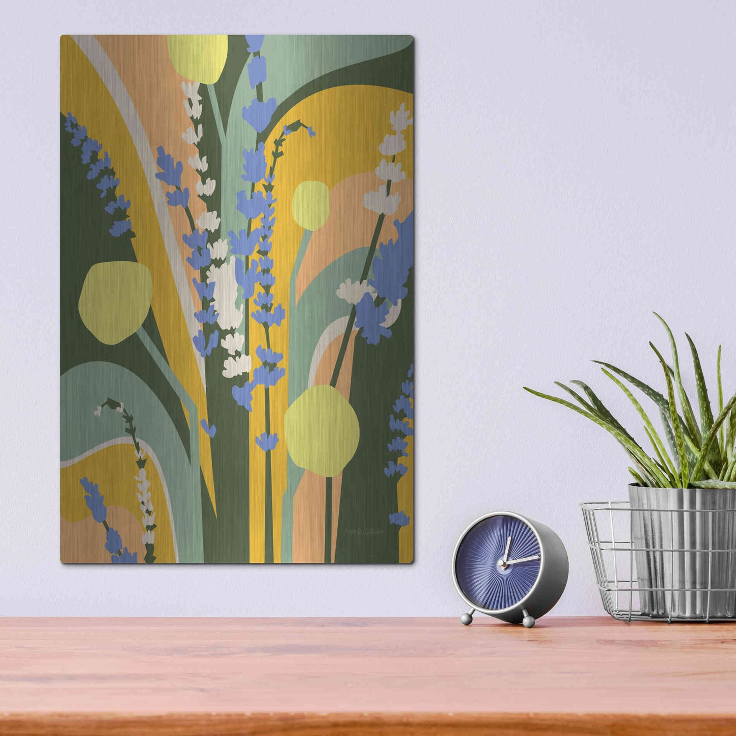 Luxe Metal Art 'Lavender and Craspedia' by Megan Gallagher, Metal Wall Art,12x16