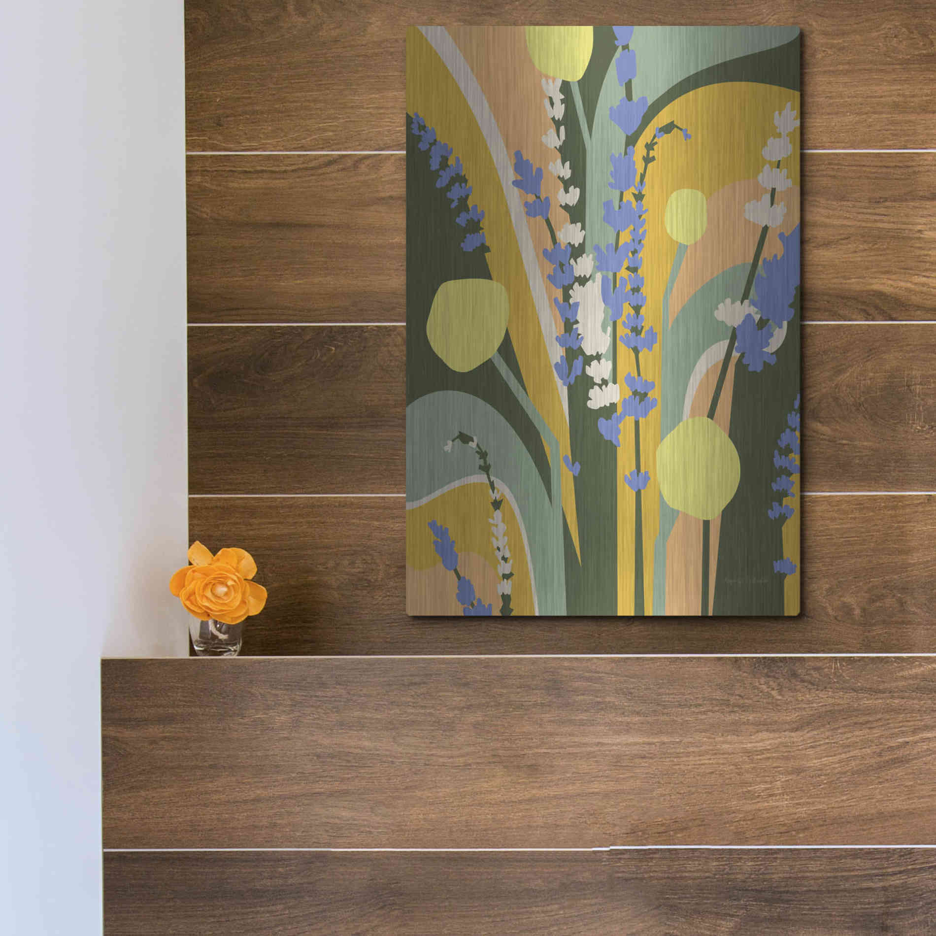 Luxe Metal Art 'Lavender and Craspedia' by Megan Gallagher, Metal Wall Art,12x16