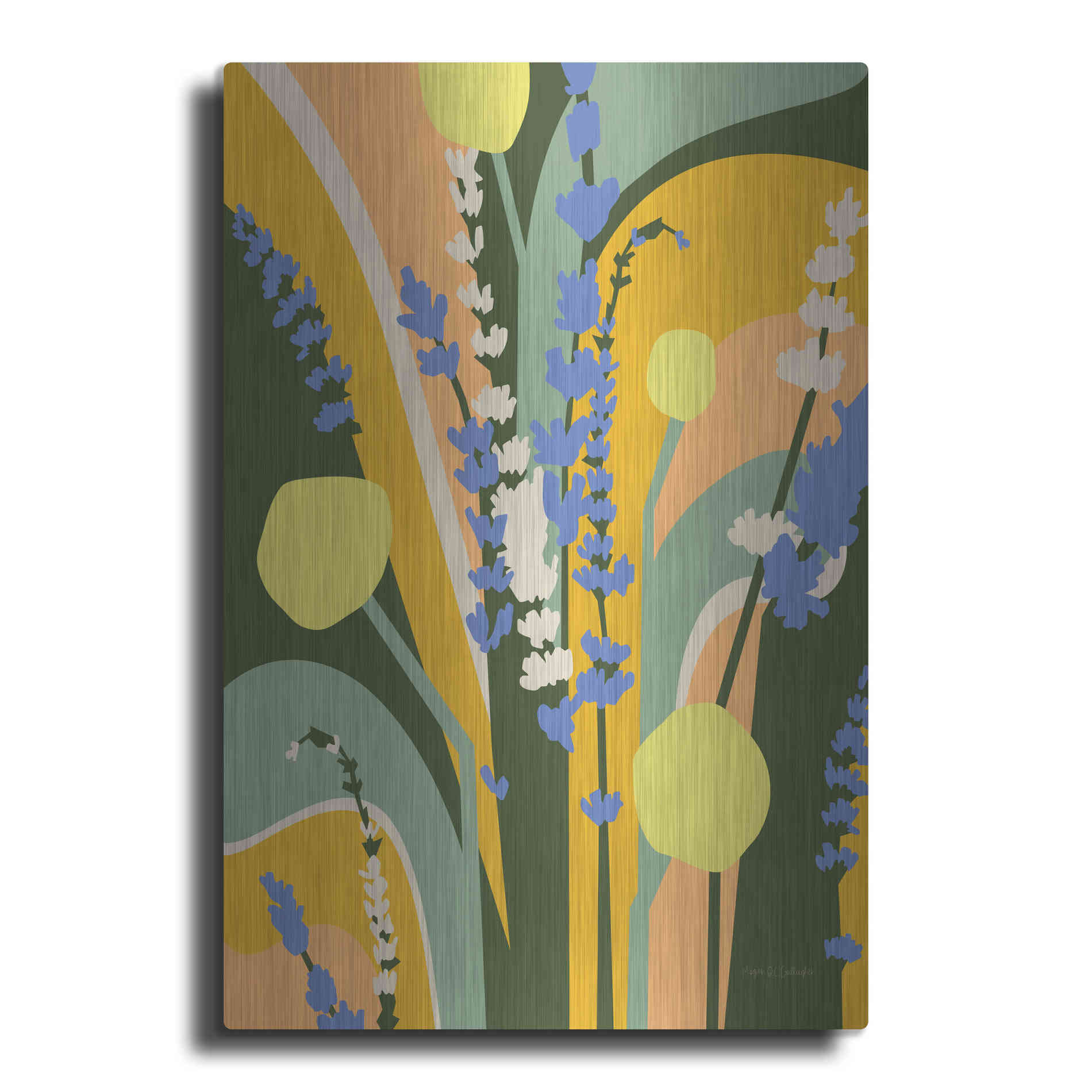 Luxe Metal Art 'Lavender and Craspedia' by Megan Gallagher, Metal Wall Art