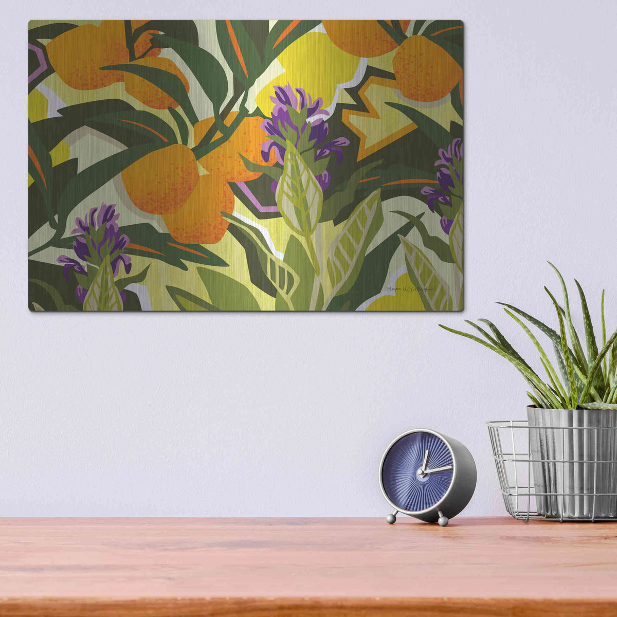 Luxe Metal Art 'Citrus Sage I' by Megan Gallagher, Metal Wall Art,16x12