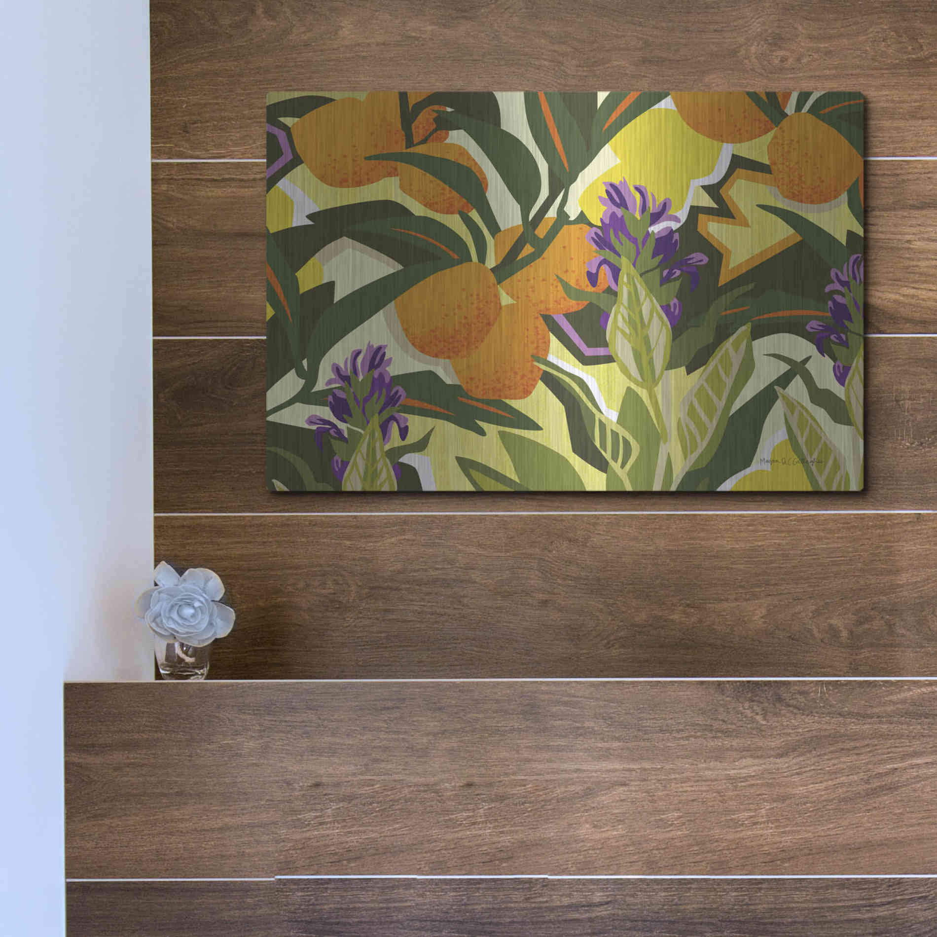 Luxe Metal Art 'Citrus Sage I' by Megan Gallagher, Metal Wall Art,16x12