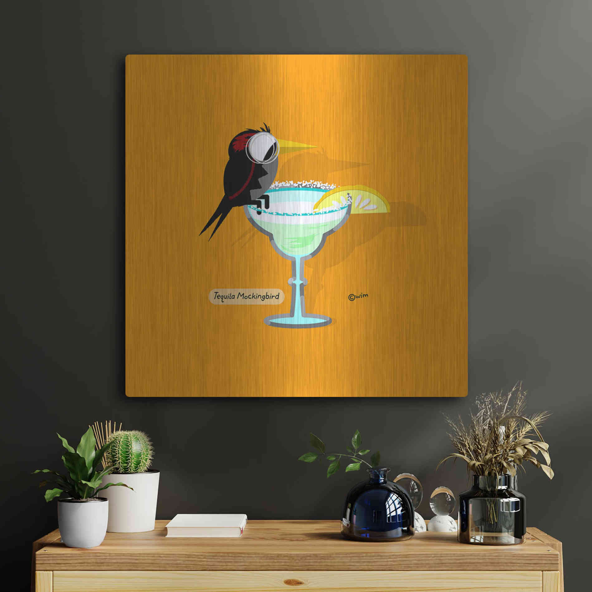 Luxe Metal Art 'Tequila Mockingbird' by Chuck Wimmer, Metal Wall Art,24x24