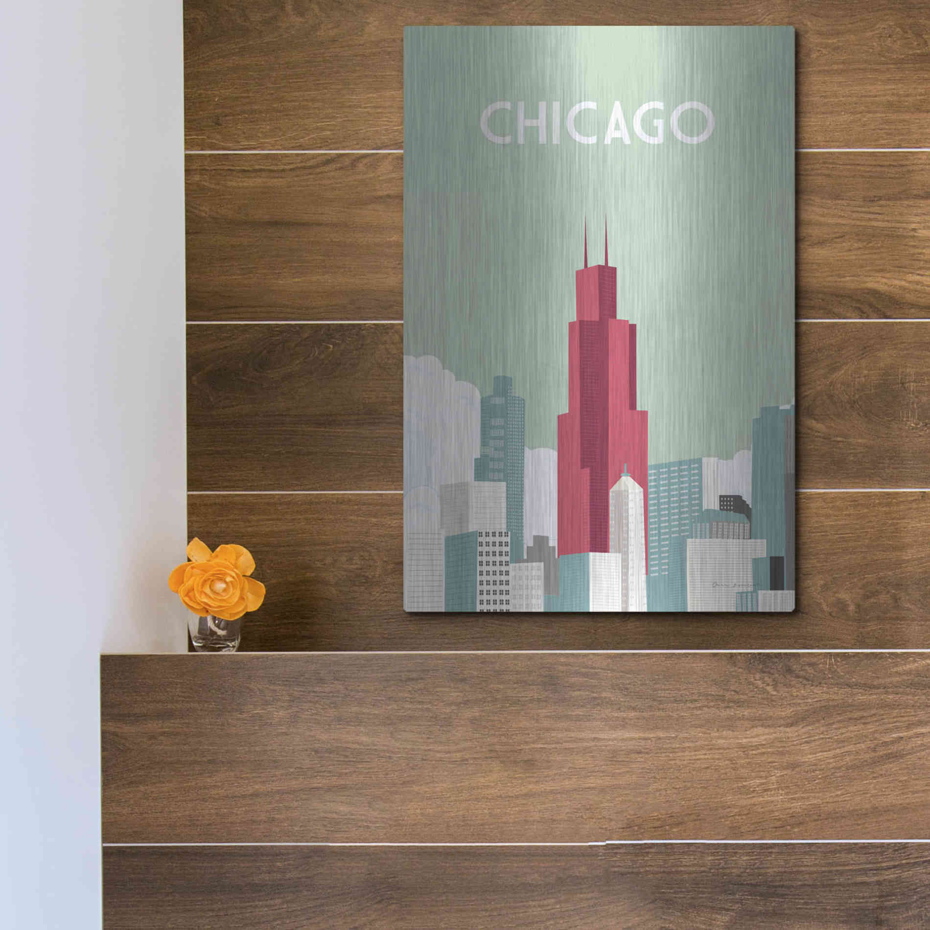 Luxe Metal Art 'Chicago' by Omar Escalante, Metal Wall Art,12x16