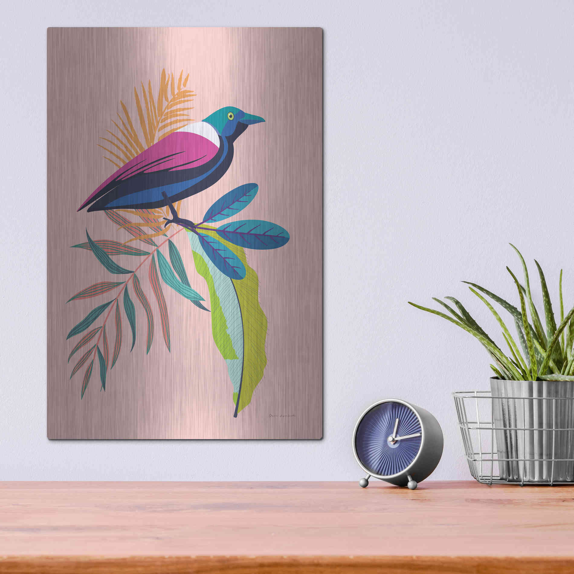 Luxe Metal Art 'Exotic Birds I' by Omar Escalante, Metal Wall Art,12x16