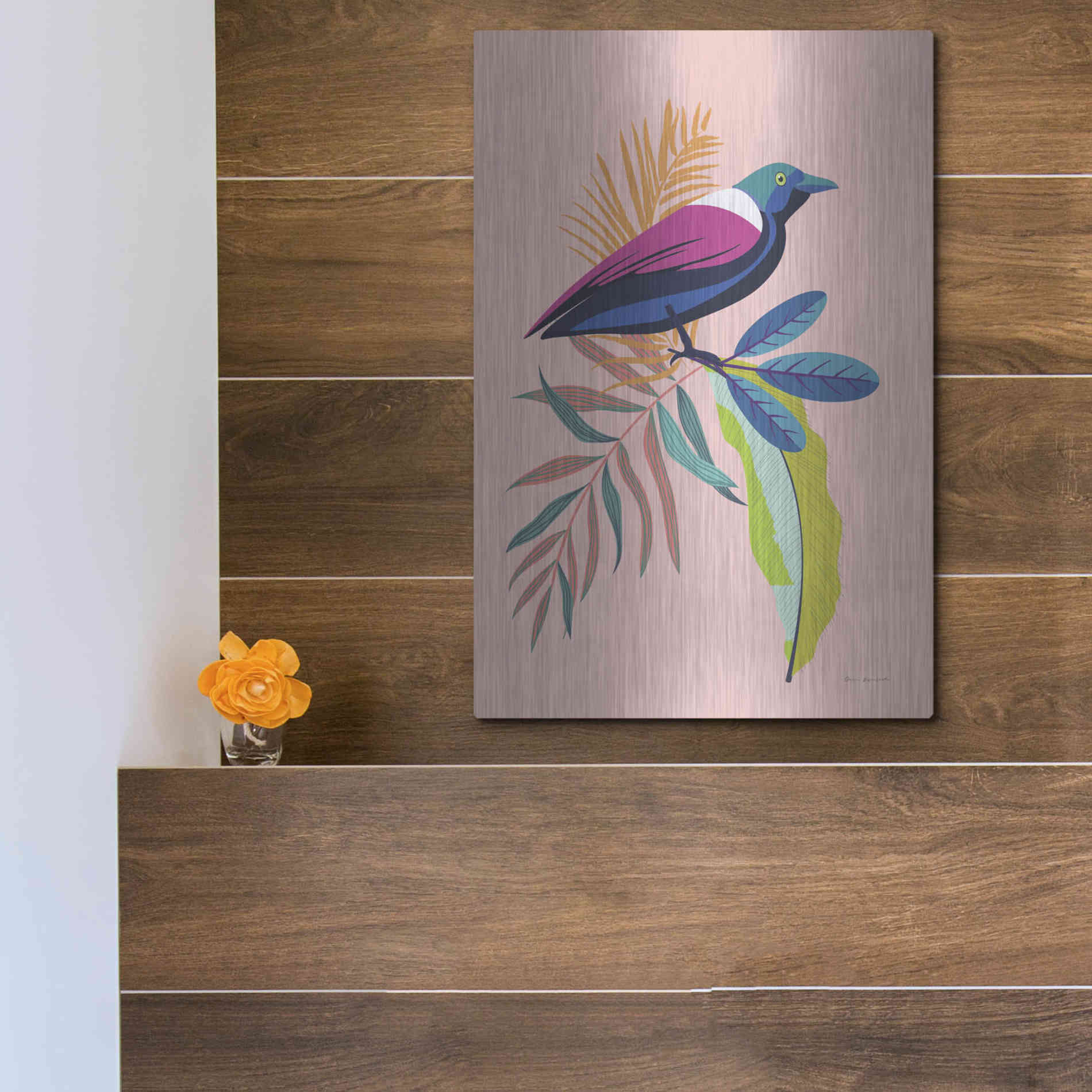 Luxe Metal Art 'Exotic Birds I' by Omar Escalante, Metal Wall Art,12x16