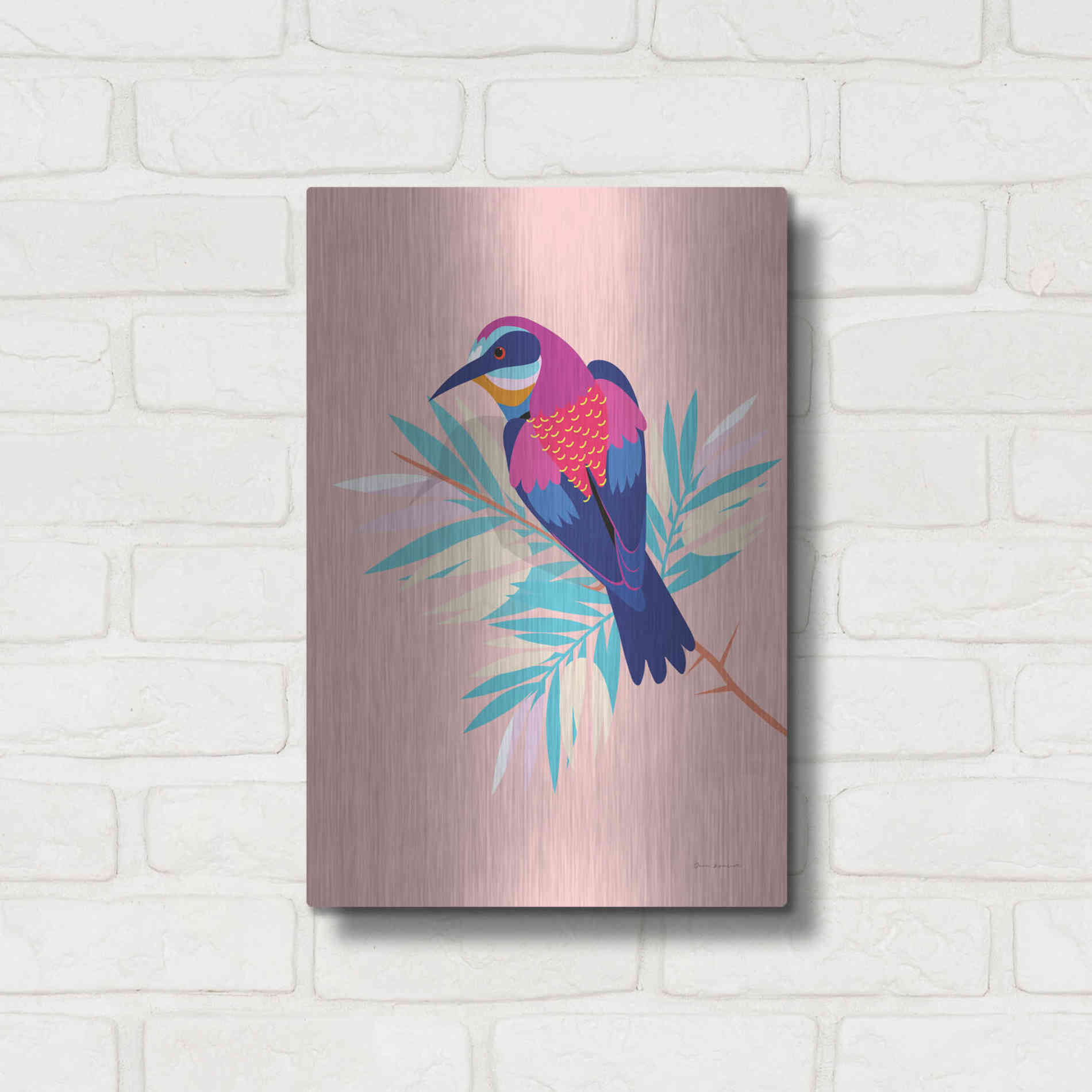 Luxe Metal Art 'Exotic Birds II' by Omar Escalante, Metal Wall Art,12x16