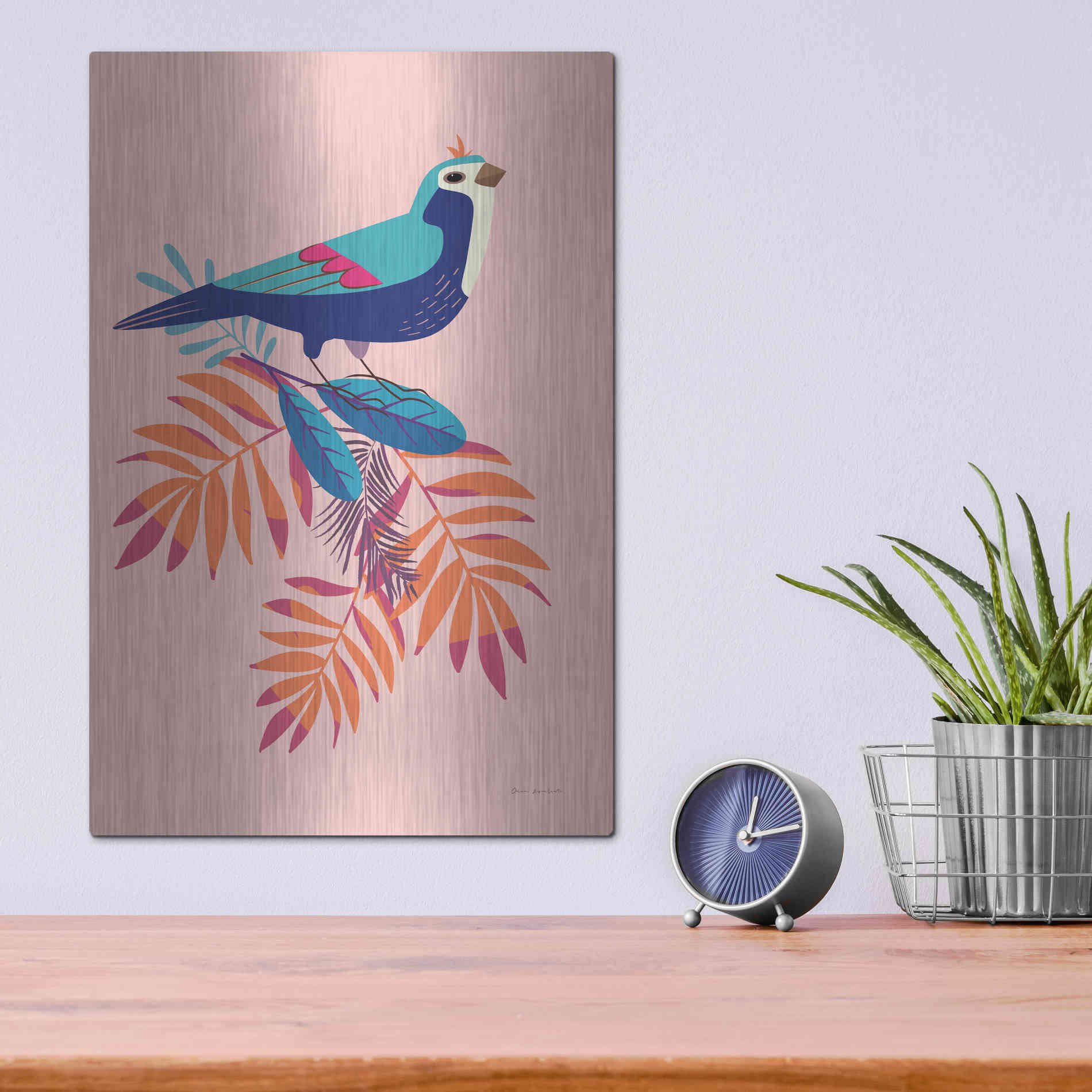 Luxe Metal Art 'Exotic Birds III' by Omar Escalante, Metal Wall Art,12x16