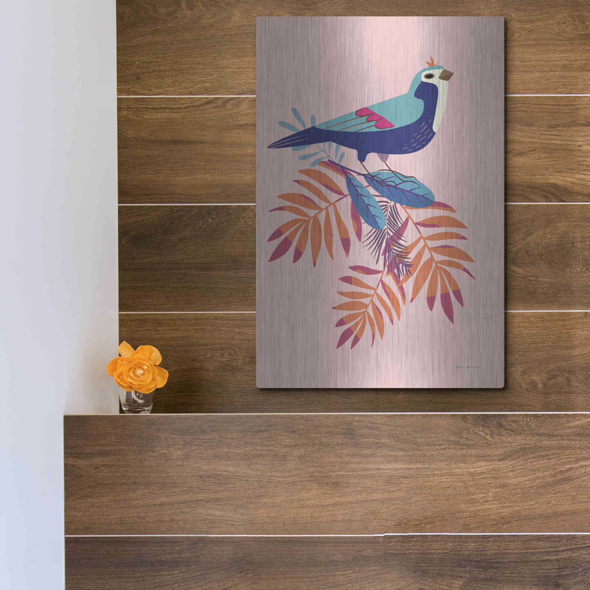 Luxe Metal Art 'Exotic Birds III' by Omar Escalante, Metal Wall Art,12x16