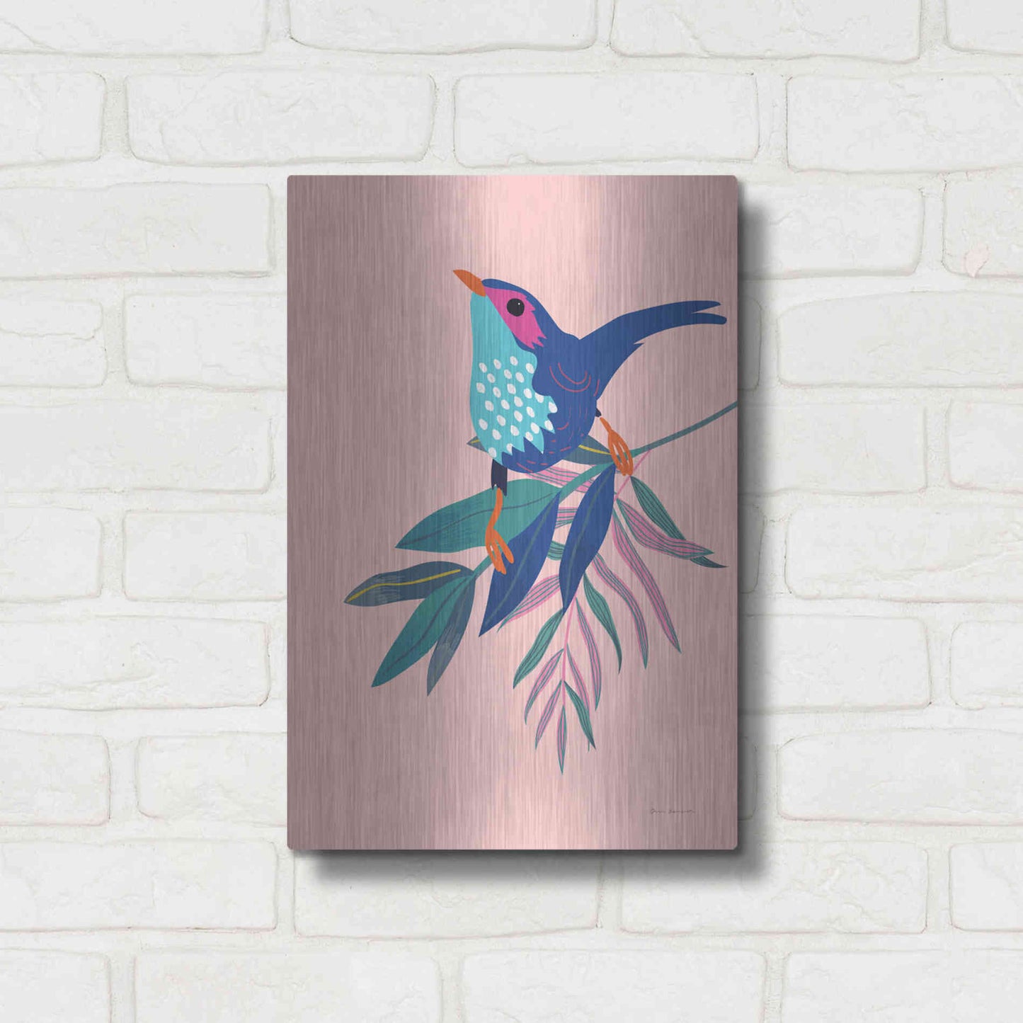 Luxe Metal Art 'Exotic Birds IV' by Omar Escalante, Metal Wall Art,12x16