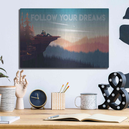 Luxe Metal Art 'Follow Your Dreams' by Omar Escalante, Metal Wall Art,16x12