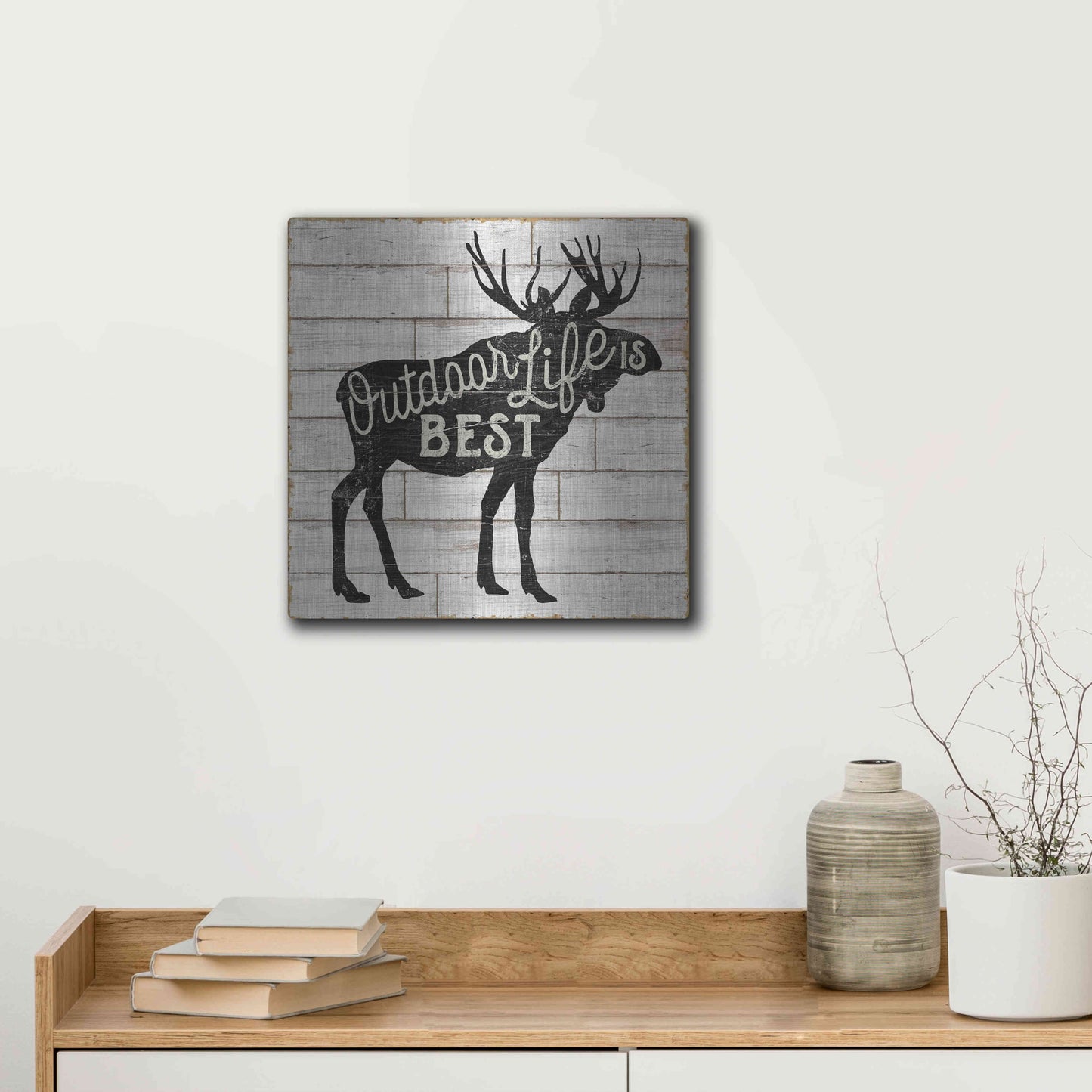 Luxe Metal Art 'Lake Lodge I' by Sue Schlabach, Metal Wall Art,12x12