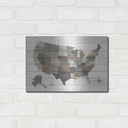 Luxe Metal Art 'Barnboard Map Neutral' by Sue Schlabach, Metal Wall Art,16x12