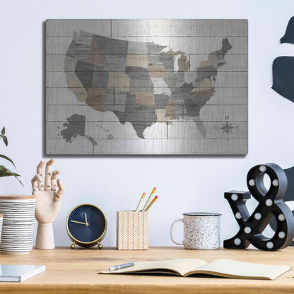 Luxe Metal Art 'Barnboard Map Neutral' by Sue Schlabach, Metal Wall Art,16x12
