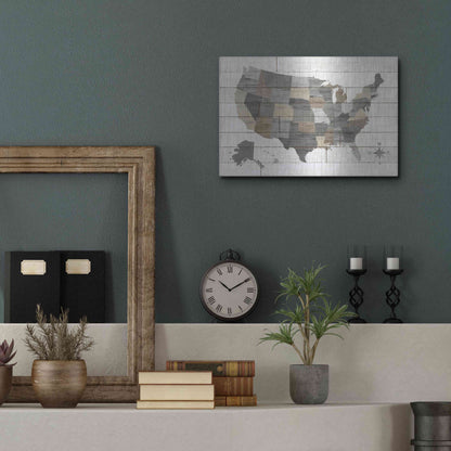 Luxe Metal Art 'Barnboard Map Neutral' by Sue Schlabach, Metal Wall Art,16x12