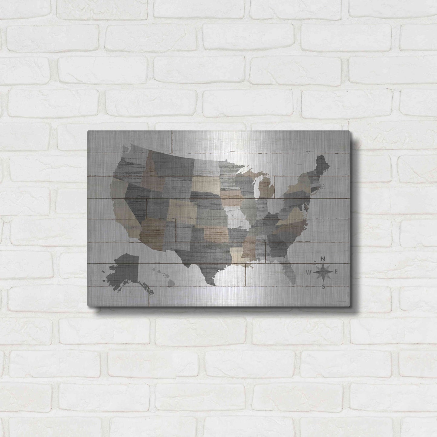 Luxe Metal Art 'Barnboard Map Neutral' by Sue Schlabach, Metal Wall Art,24x16