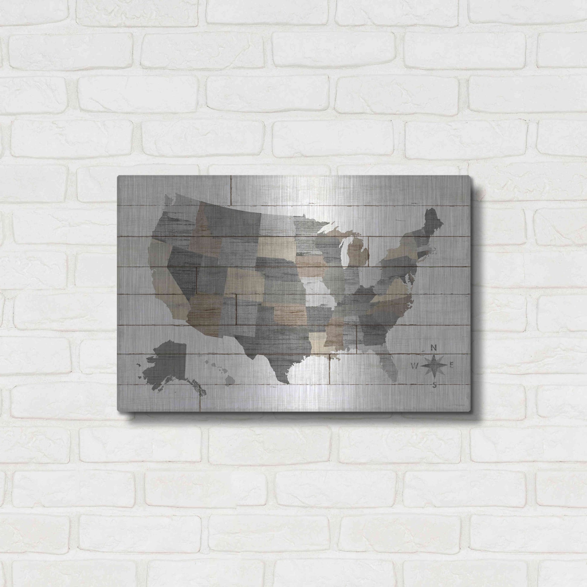 Luxe Metal Art 'Barnboard Map Neutral' by Sue Schlabach, Metal Wall Art,24x16