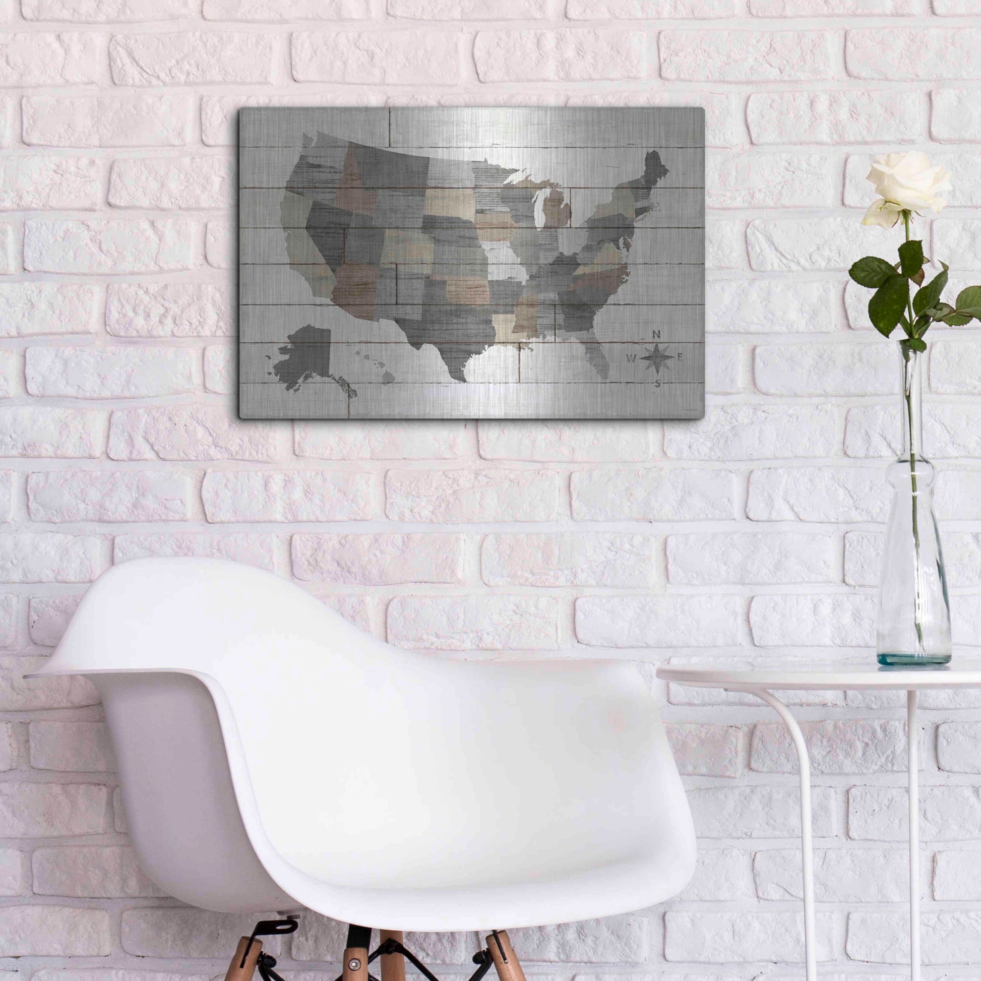 Luxe Metal Art 'Barnboard Map Neutral' by Sue Schlabach, Metal Wall Art,24x16