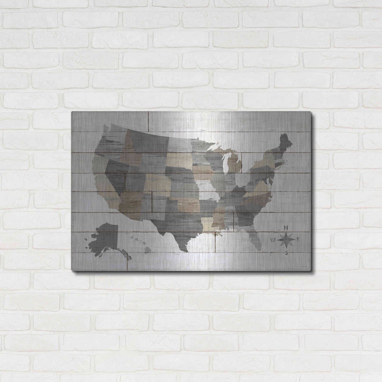 Luxe Metal Art 'Barnboard Map Neutral' by Sue Schlabach, Metal Wall Art,36x24