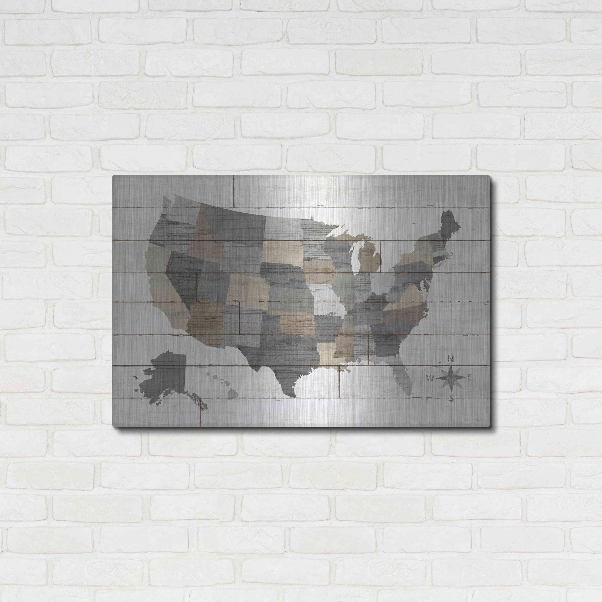 Luxe Metal Art 'Barnboard Map Neutral' by Sue Schlabach, Metal Wall Art,36x24