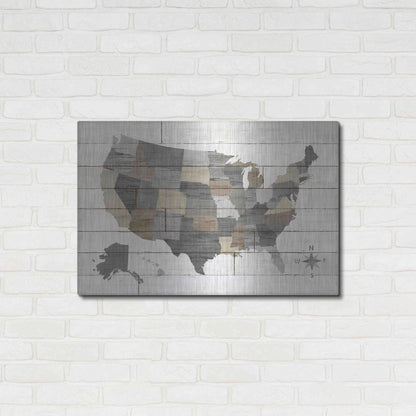 Luxe Metal Art 'Barnboard Map Neutral' by Sue Schlabach, Metal Wall Art,36x24