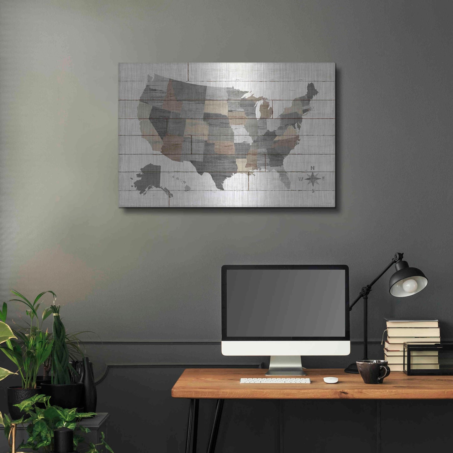 Luxe Metal Art 'Barnboard Map Neutral' by Sue Schlabach, Metal Wall Art,36x24