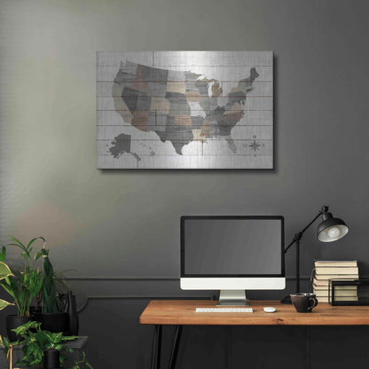 Luxe Metal Art 'Barnboard Map Neutral' by Sue Schlabach, Metal Wall Art,36x24