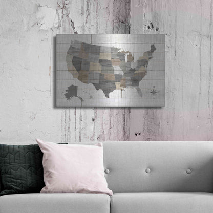 Luxe Metal Art 'Barnboard Map Neutral' by Sue Schlabach, Metal Wall Art,36x24