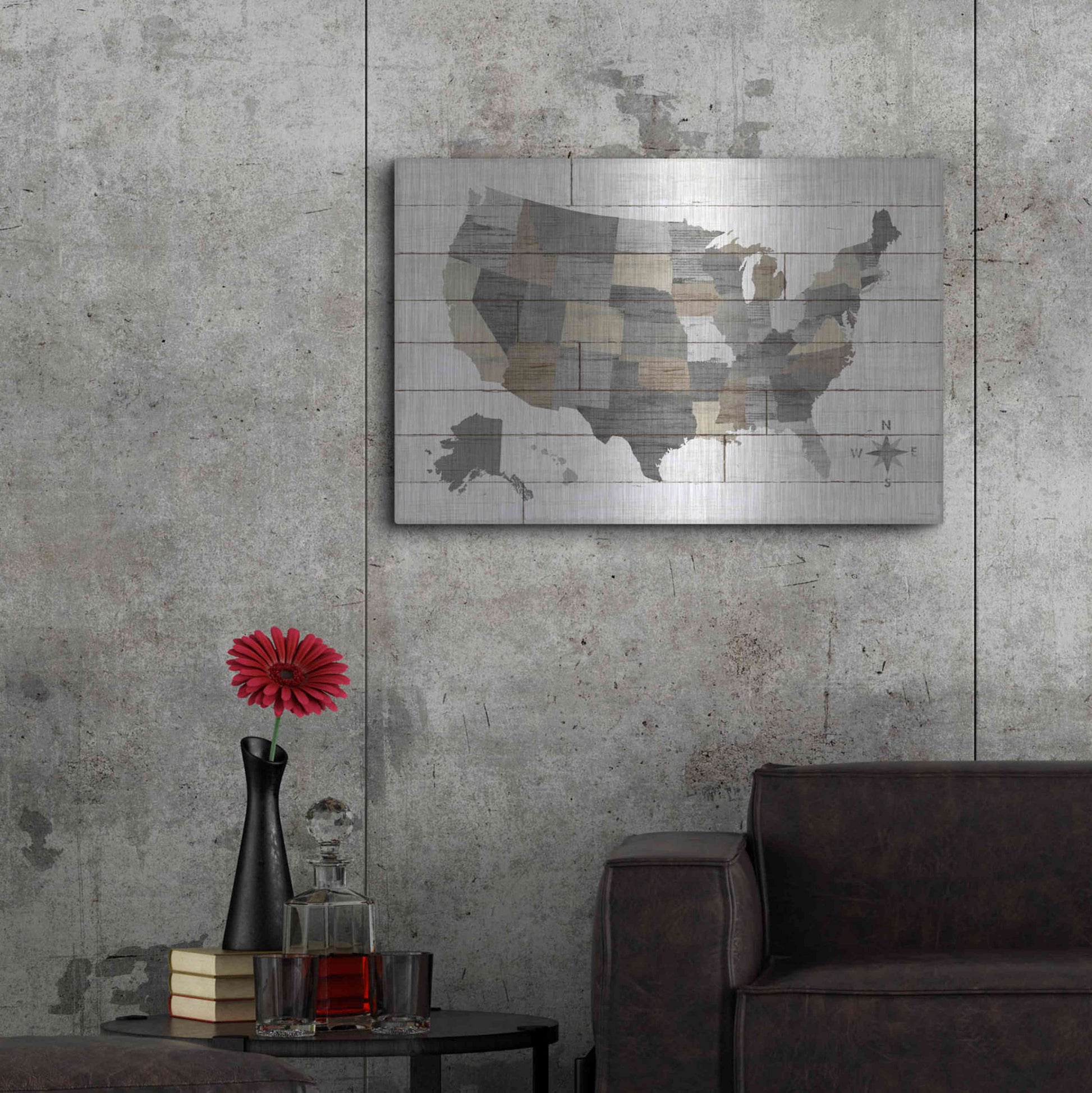 Luxe Metal Art 'Barnboard Map Neutral' by Sue Schlabach, Metal Wall Art,36x24