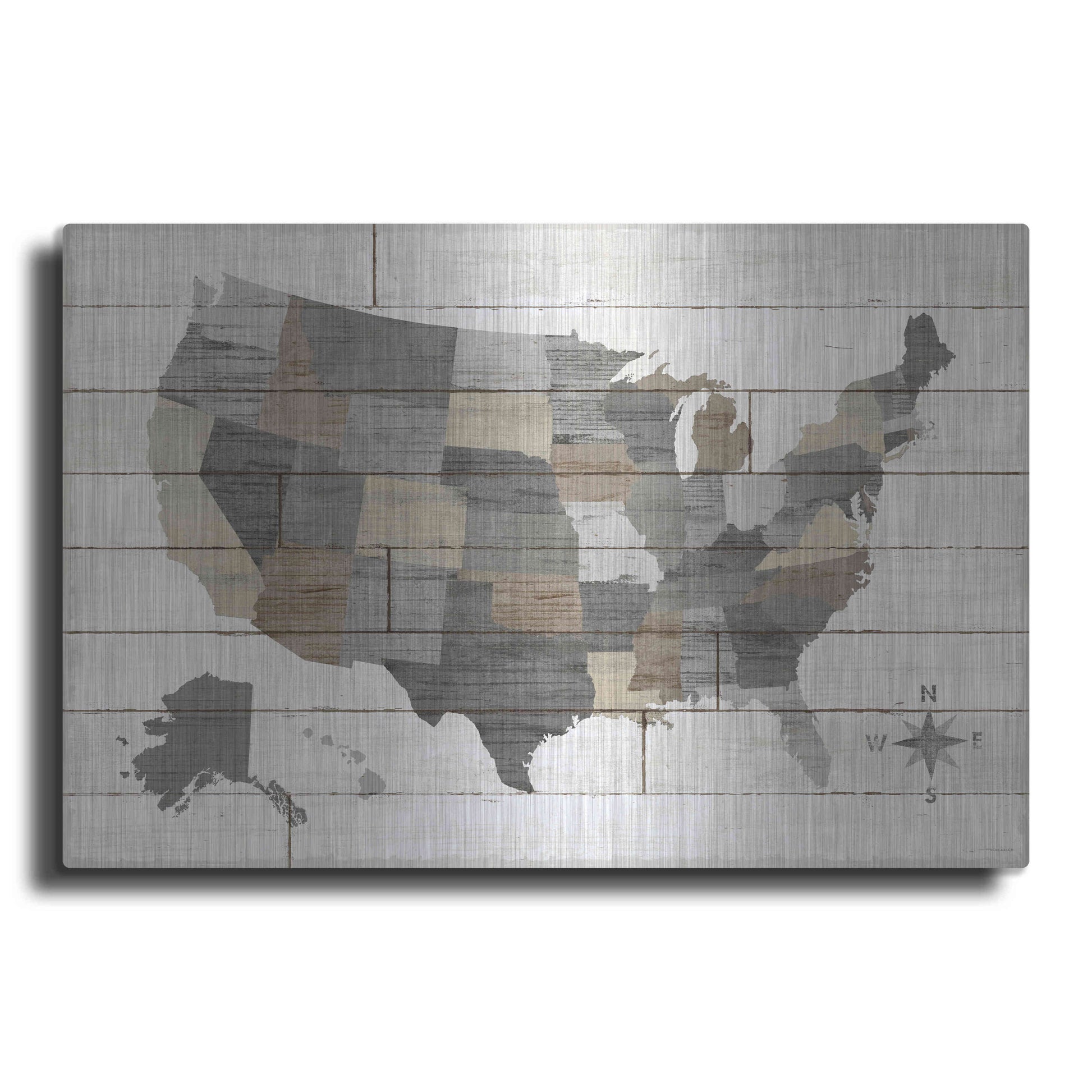 Luxe Metal Art 'Barnboard Map Neutral' by Sue Schlabach, Metal Wall Art