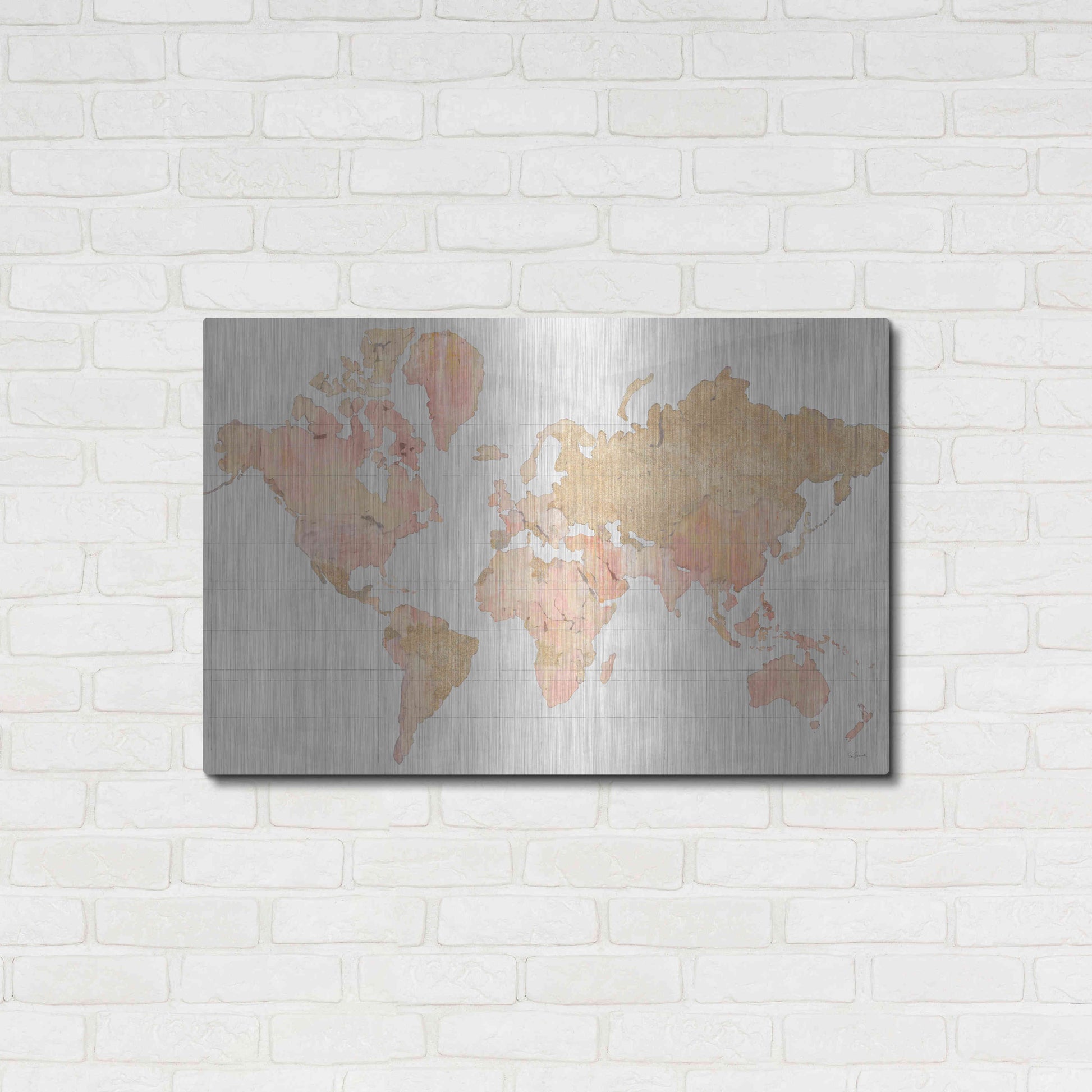 Luxe Metal Art 'Across the World Champagne' by Sue Schlabach, Metal Wall Art,36x24