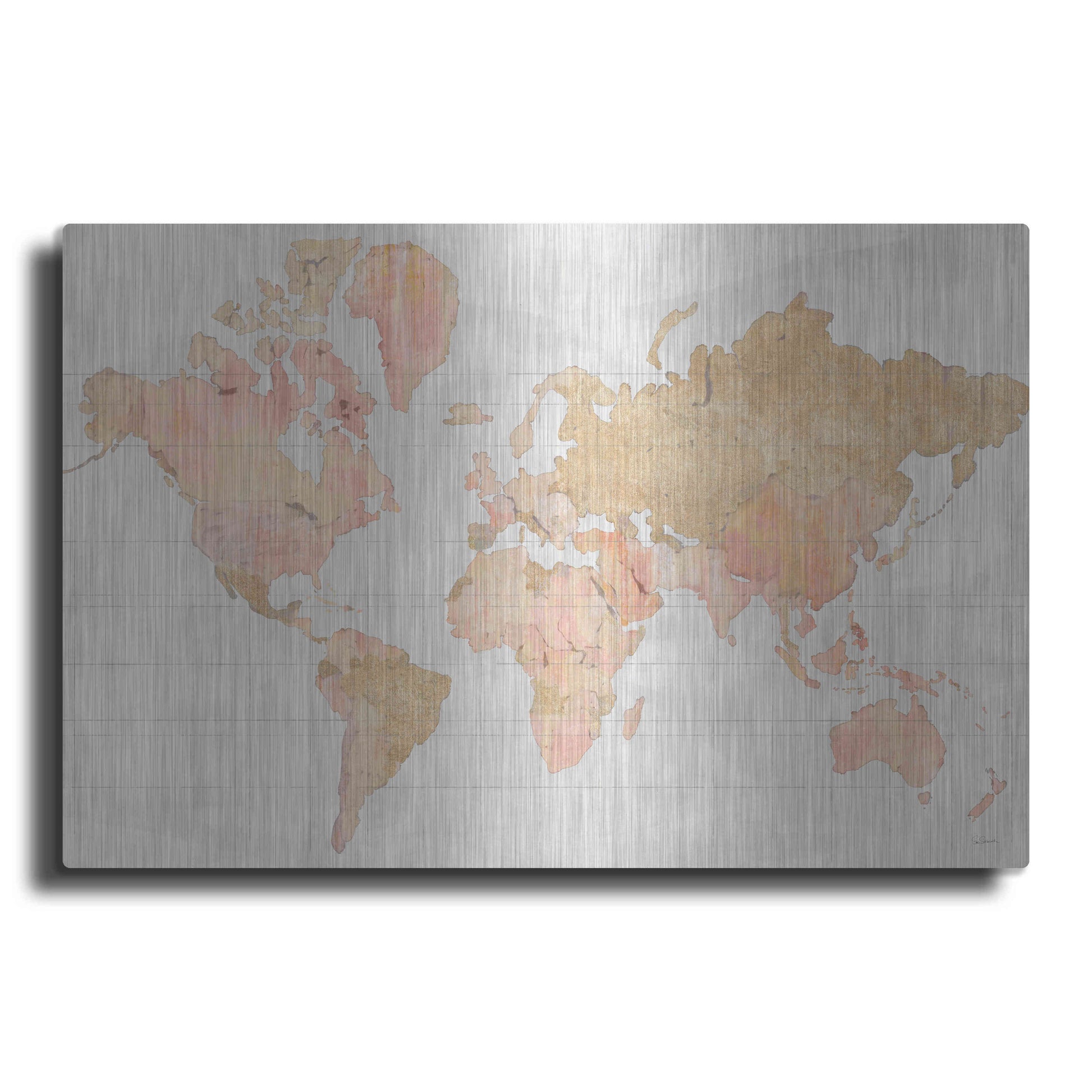 Luxe Metal Art 'Across the World Champagne' by Sue Schlabach, Metal Wall Art