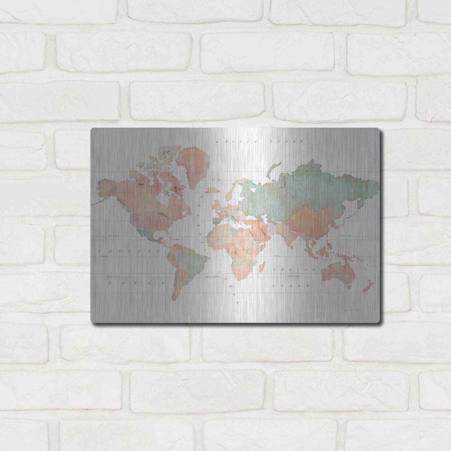 Luxe Metal Art 'Across the World II' by Sue Schlabach, Metal Wall Art,16x12