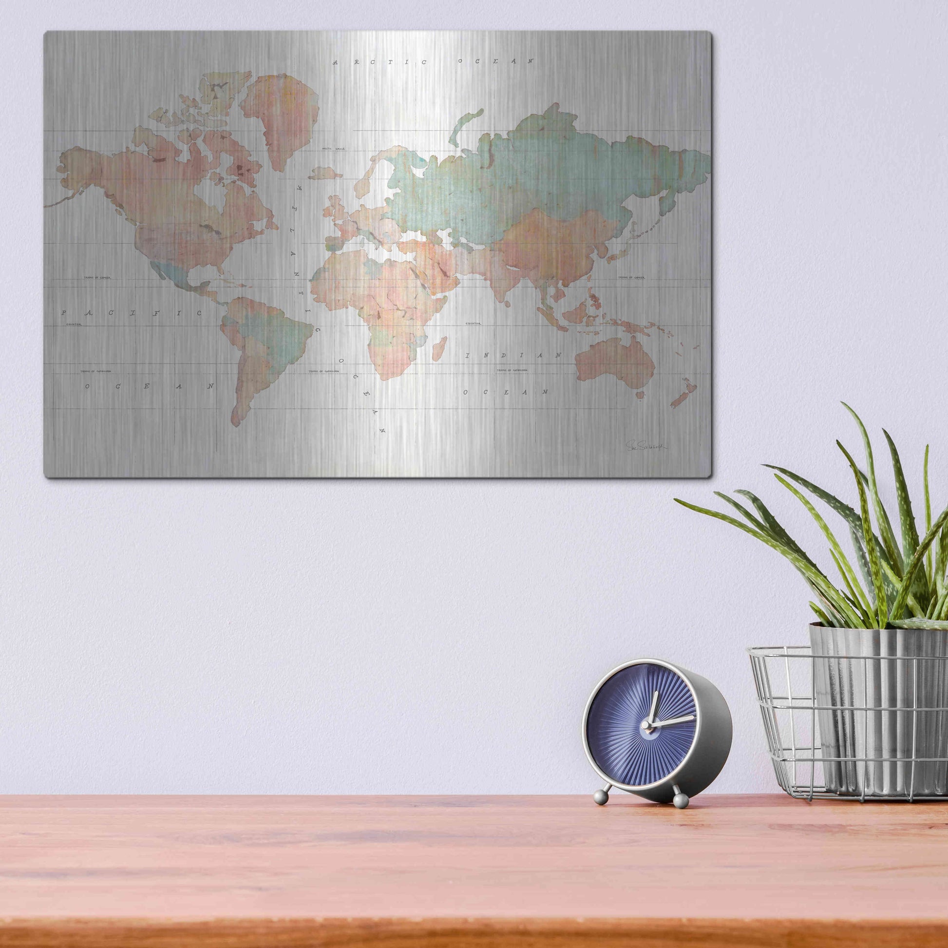 Luxe Metal Art 'Across the World II' by Sue Schlabach, Metal Wall Art,16x12