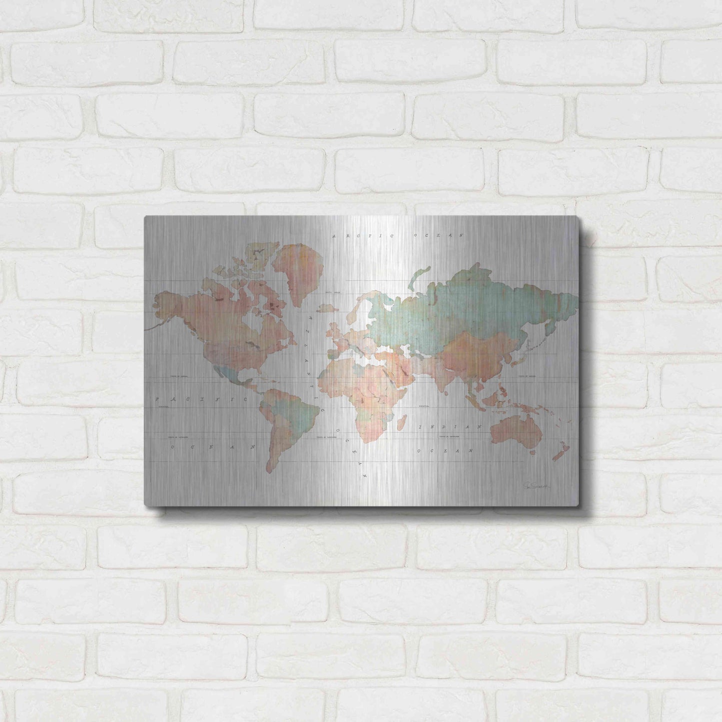Luxe Metal Art 'Across the World II' by Sue Schlabach, Metal Wall Art,24x16