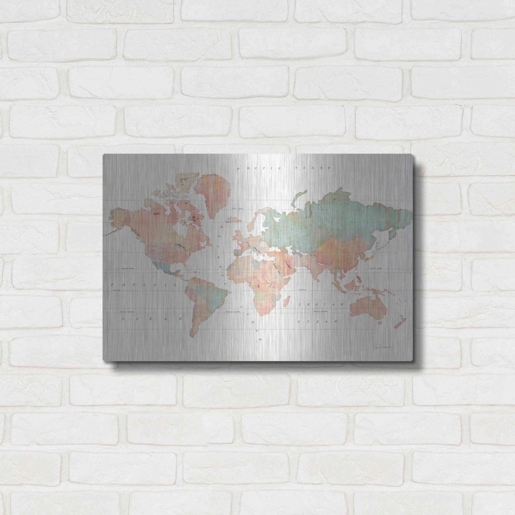 Luxe Metal Art 'Across the World II' by Sue Schlabach, Metal Wall Art,24x16