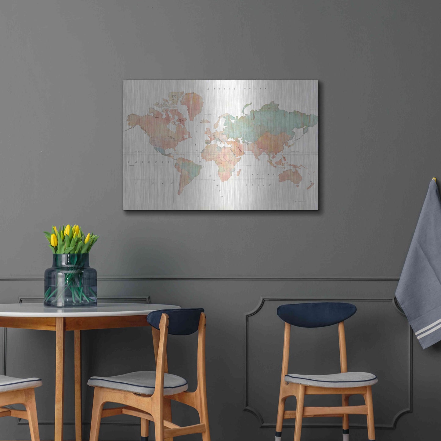 Luxe Metal Art 'Across the World II' by Sue Schlabach, Metal Wall Art,36x24