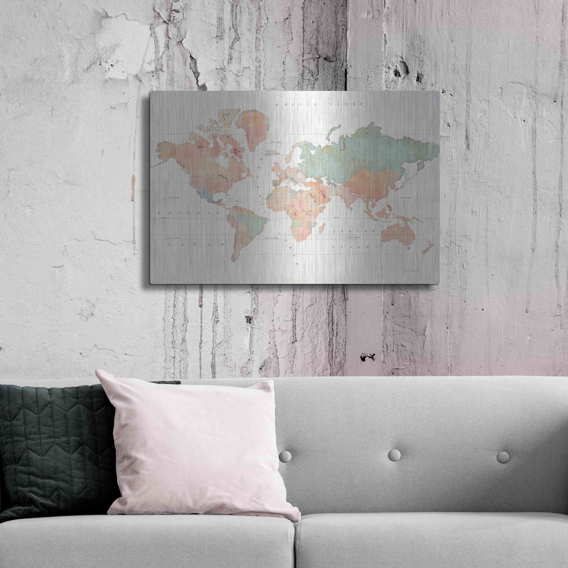 Luxe Metal Art 'Across the World II' by Sue Schlabach, Metal Wall Art,36x24
