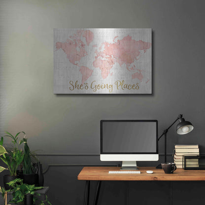 Luxe Metal Art 'Across the World Shes Going Places Pink' by Sue Schlabach, Metal Wall Art,36x24