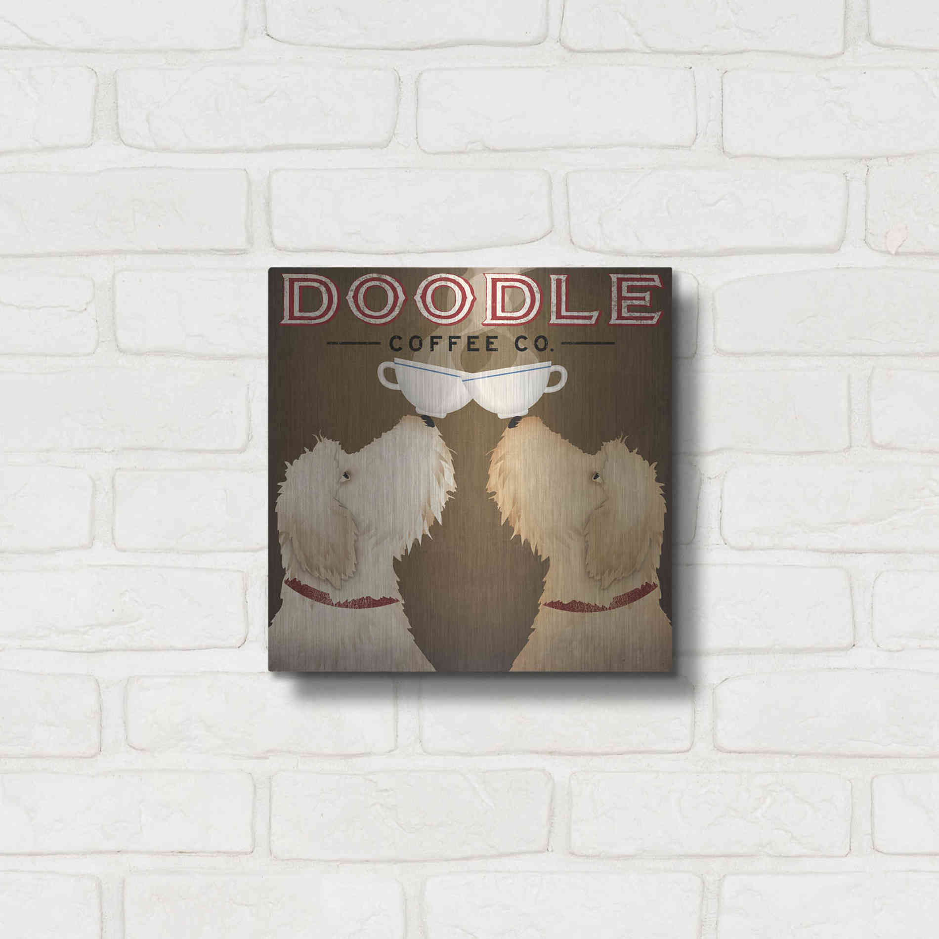 Luxe Metal Art 'Doodle Coffee Double II' by Ryan Fowler, Metal Wall Art,12x12