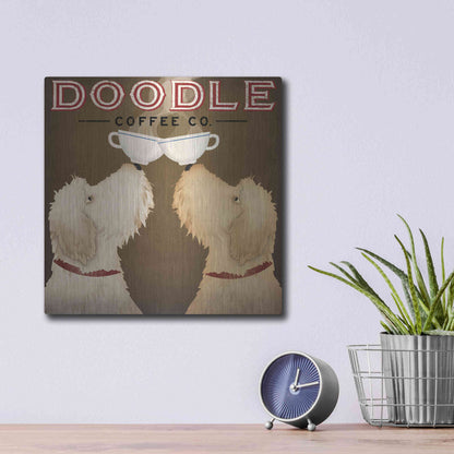 Luxe Metal Art 'Doodle Coffee Double II' by Ryan Fowler, Metal Wall Art,12x12