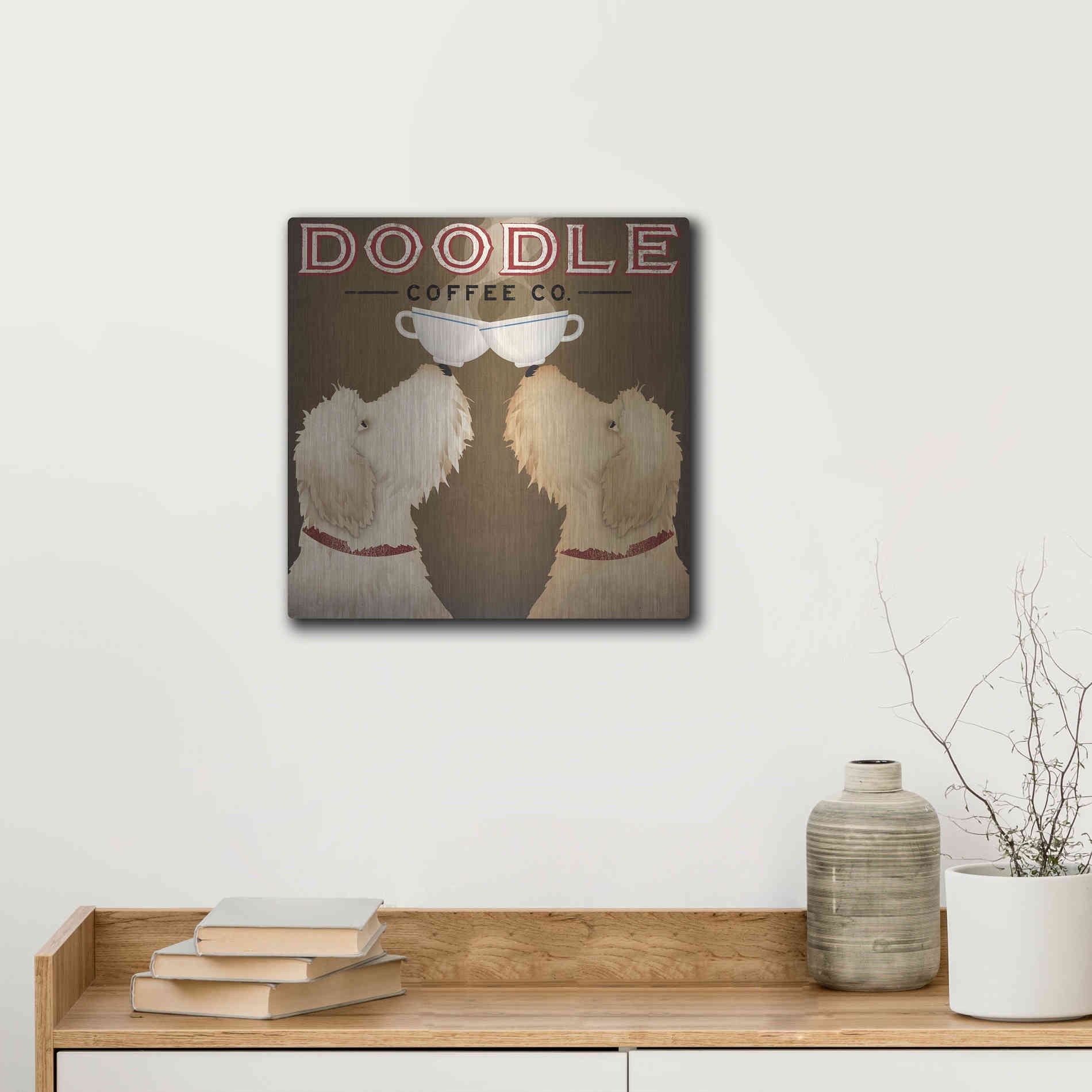 Luxe Metal Art 'Doodle Coffee Double II' by Ryan Fowler, Metal Wall Art,12x12